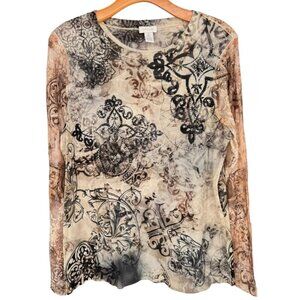 Chicos 2 Long Sleeve Top shirt  Size large embellished lace knit Boho USA
